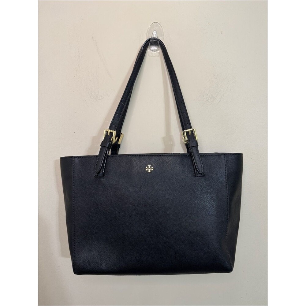 Tory Burch York Buckle Tote Black Saffiano Leather Gold Hardware Medium Classic